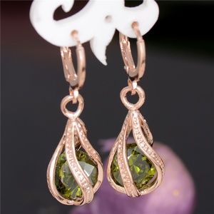 18k Gold Plated Olivine AAA CZ Cage Earrings